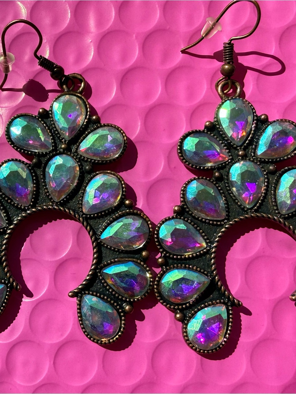 Squash Blossom Iridescent Teardrop Statement Earrings - Women Jewelry